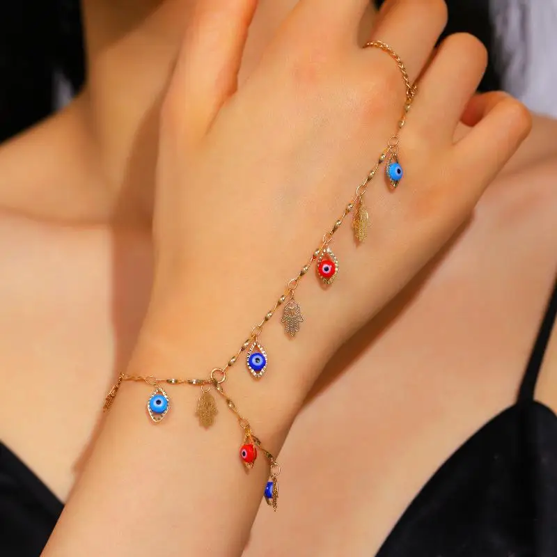 Big Crystal Gold Ring Bracelet Adjustable for Women Stylish Hand Back Chain Jewelry Gift for Mother’s Day