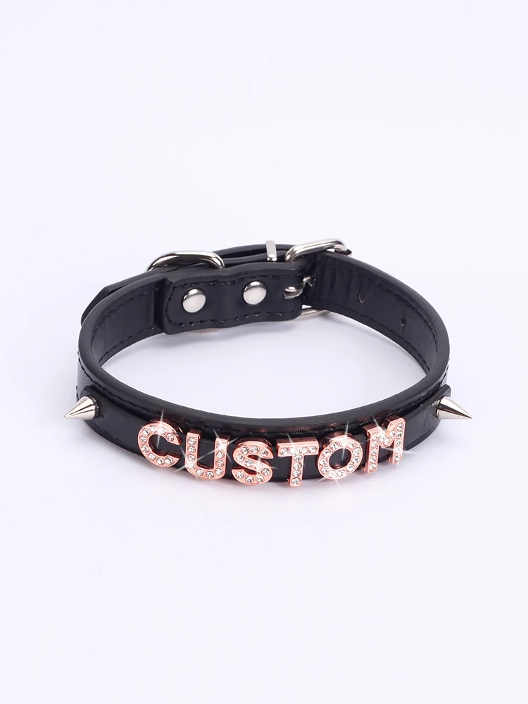 Trendy Punk Rivet Leather Women Choker Harajuku Collar Necklaces Gothic Girl Chocker Jewelry Custom Twinkling Crystal Letter