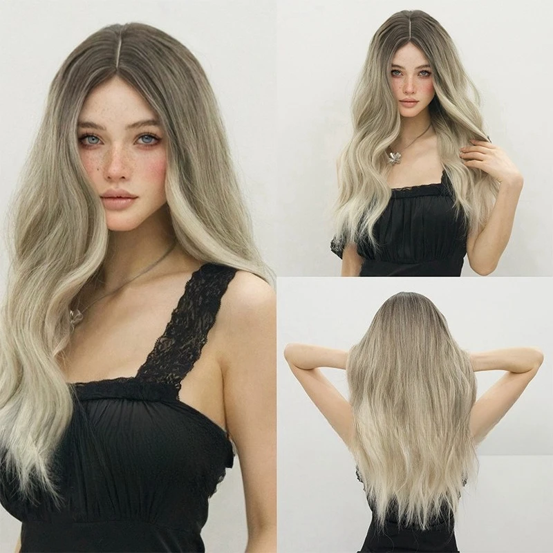 

Wig female medium big wave long curly hair fashion gradual change swamp color daily wear natural fluffy full head wig