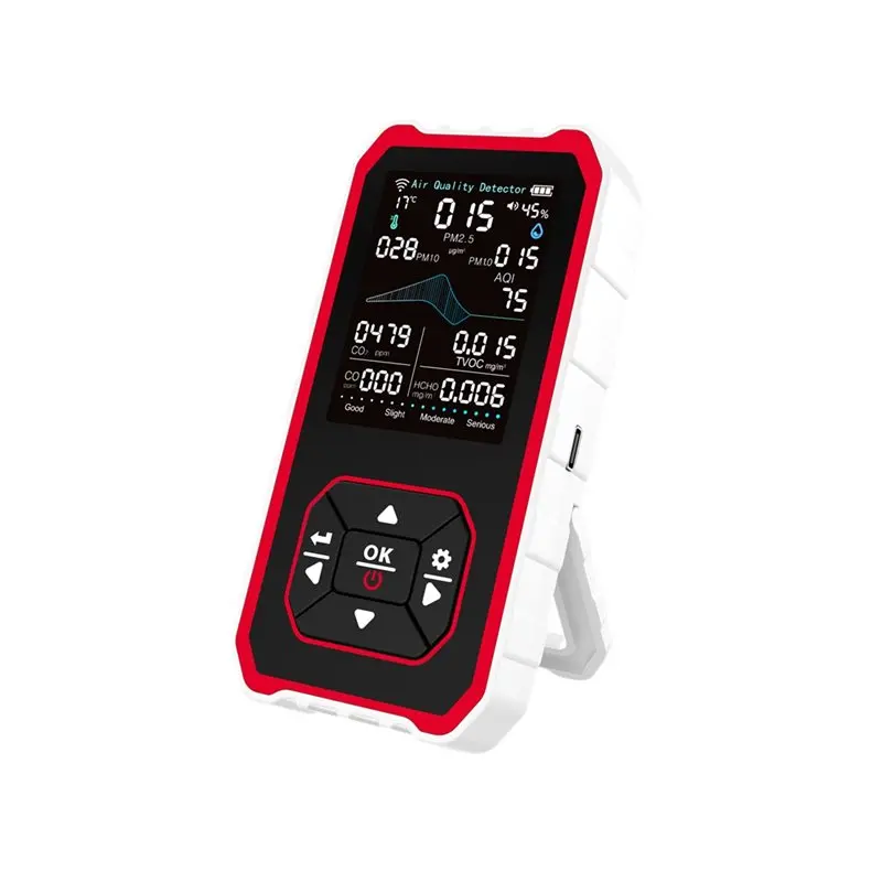【LEVATE LIFE】كاشف جودة الهواء الداخلي المحمول Rea لـ AQI، CO2، PM2.5، PM1.0 TVOC، HCHO، الجسيمات، درجة الحرارة والرطوبة