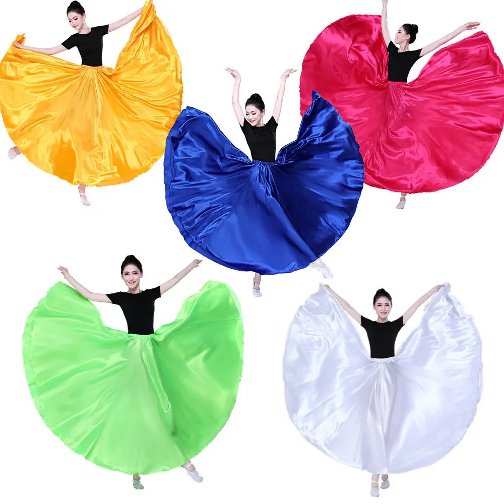 360-720 degree dance performance costume dancer solid color purple gold dance satin skirt Spanish dance costume Spanish performa