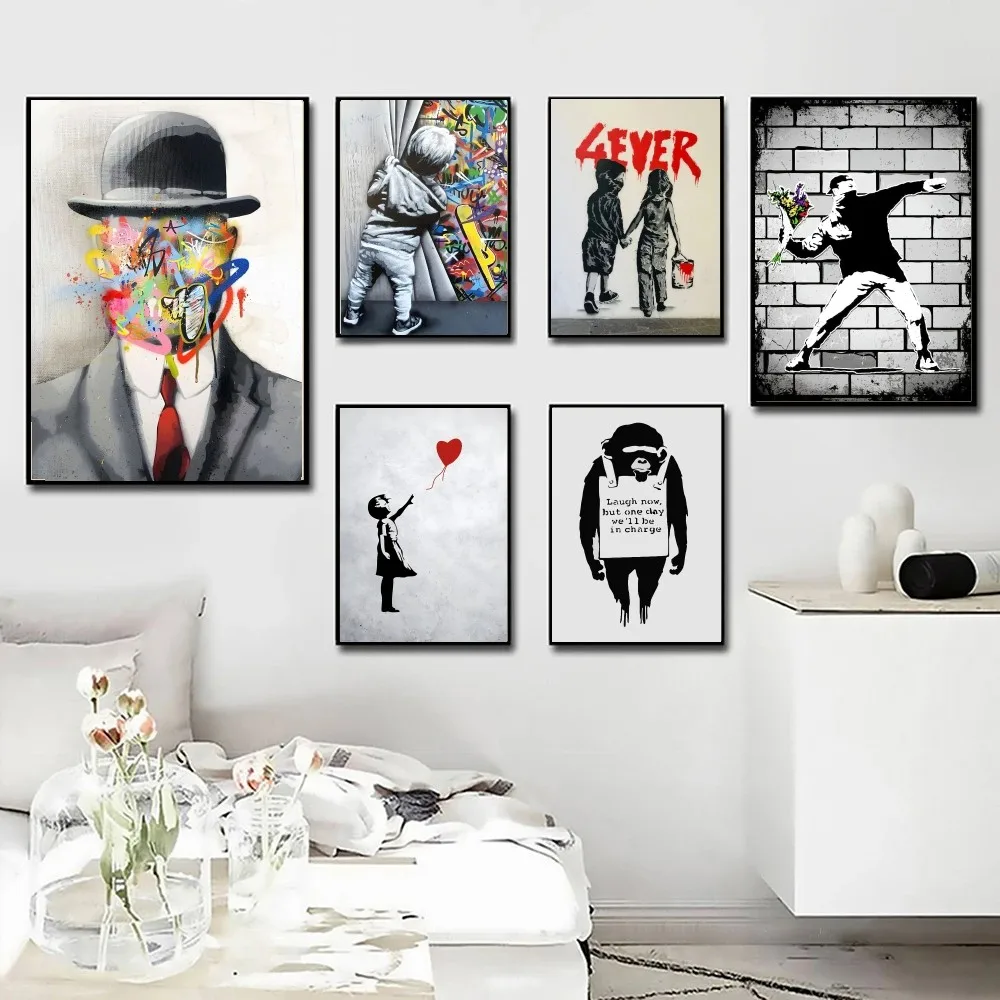 Banksy Street Graffiti Canvas Painting Poster Wall Art Home Decor Room Decor Digital Painting Living Room Restaurant Kitchen Ar