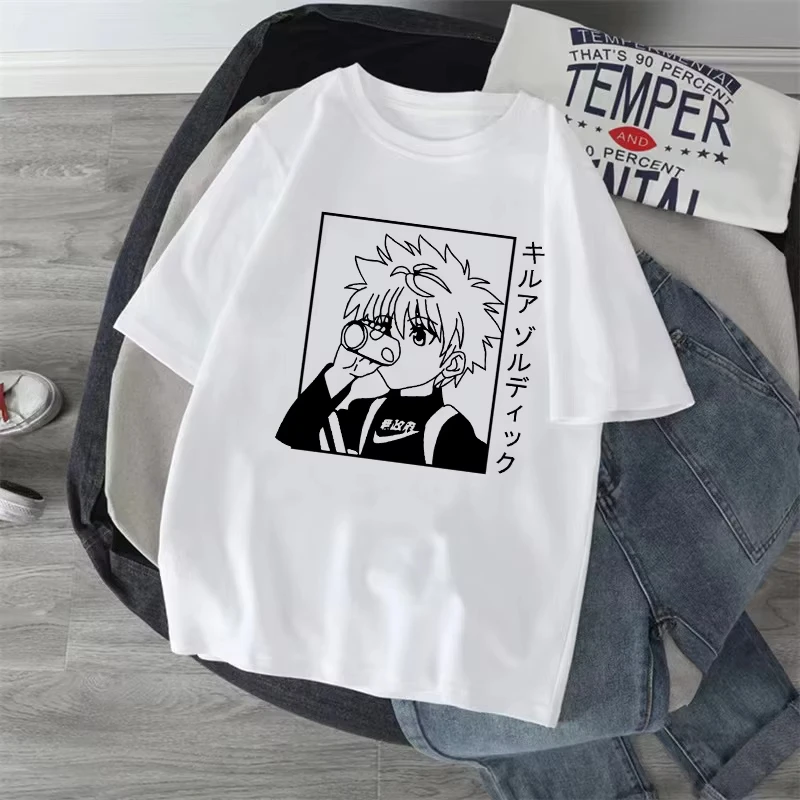 Camiseta de Anime Hunter X Hunter, camisetas divertidas de Manga japonesa Hisoka Killua Zoldyck Kawaii, camisetas de manga corta Kurapika Devil Eye