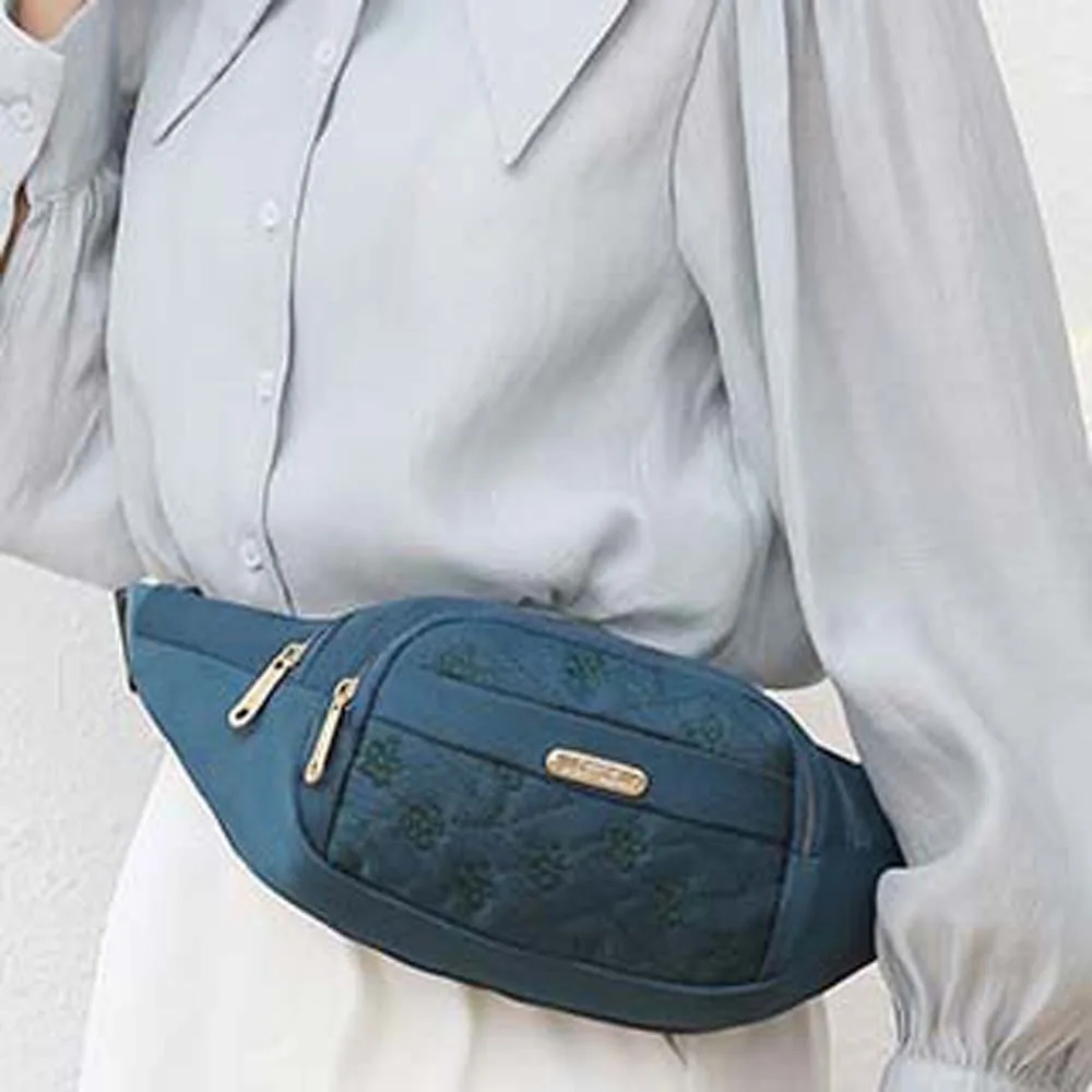 

Waterproof Women Fanny Pack Oxford Cloth Flower Pattern Embroidery Bumbag Multi-functional Large Capacity Sports Chest Bag