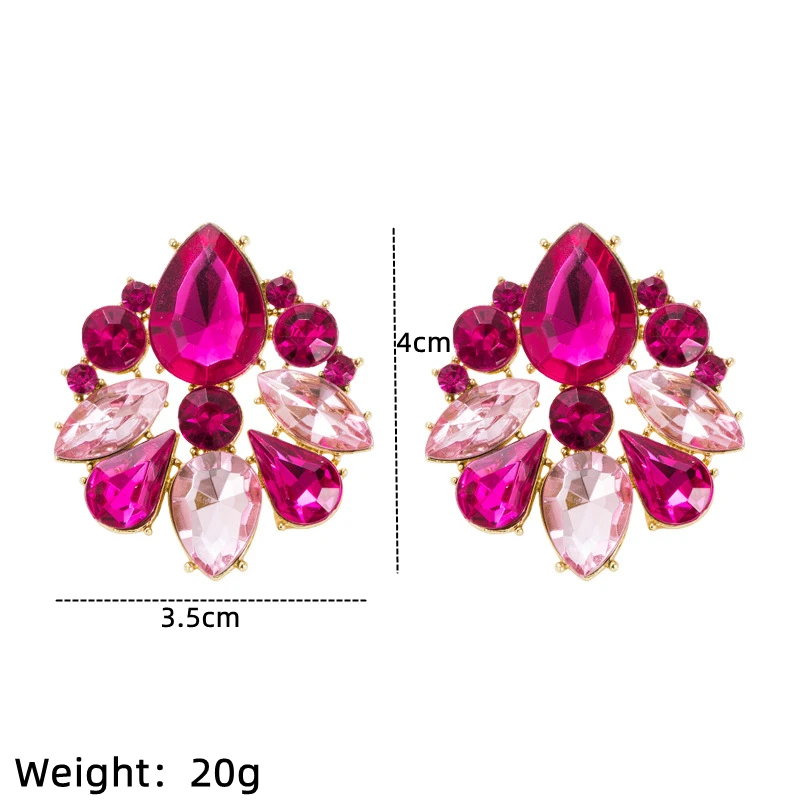 1 Pair Of Ins Wind Geometric Alloy Gold Plated Colored Glass Drill Fashion High Quality Sense Of Earrings