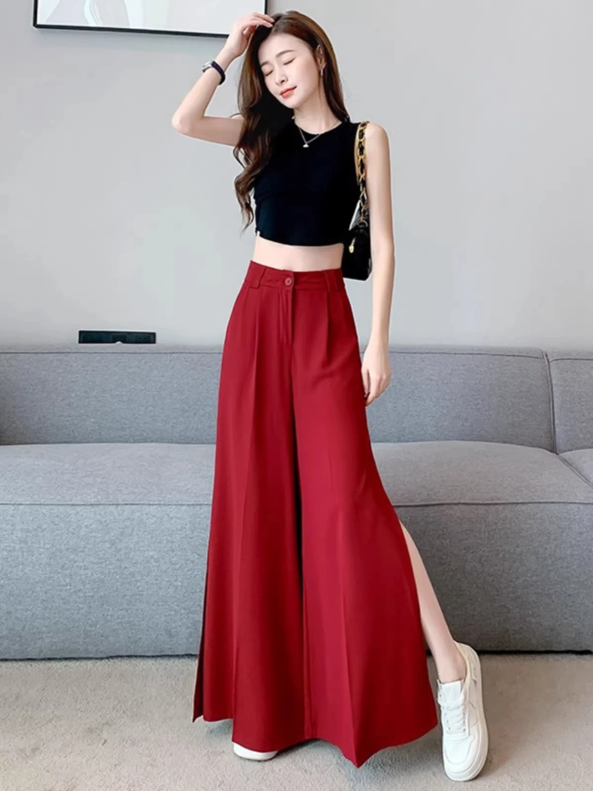 

Casual High Waist Wide Leg Pants Women's Summer Thin Small Size Drapey Straight Cut Floor Length Trousers Casual Faion