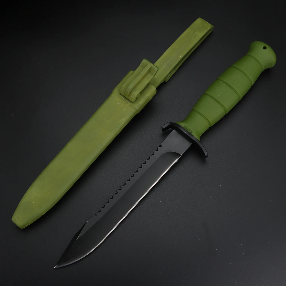 High quality hunting knife with rubber handle, outdoor survival straight knife D2 steel fixed blade, including leather case