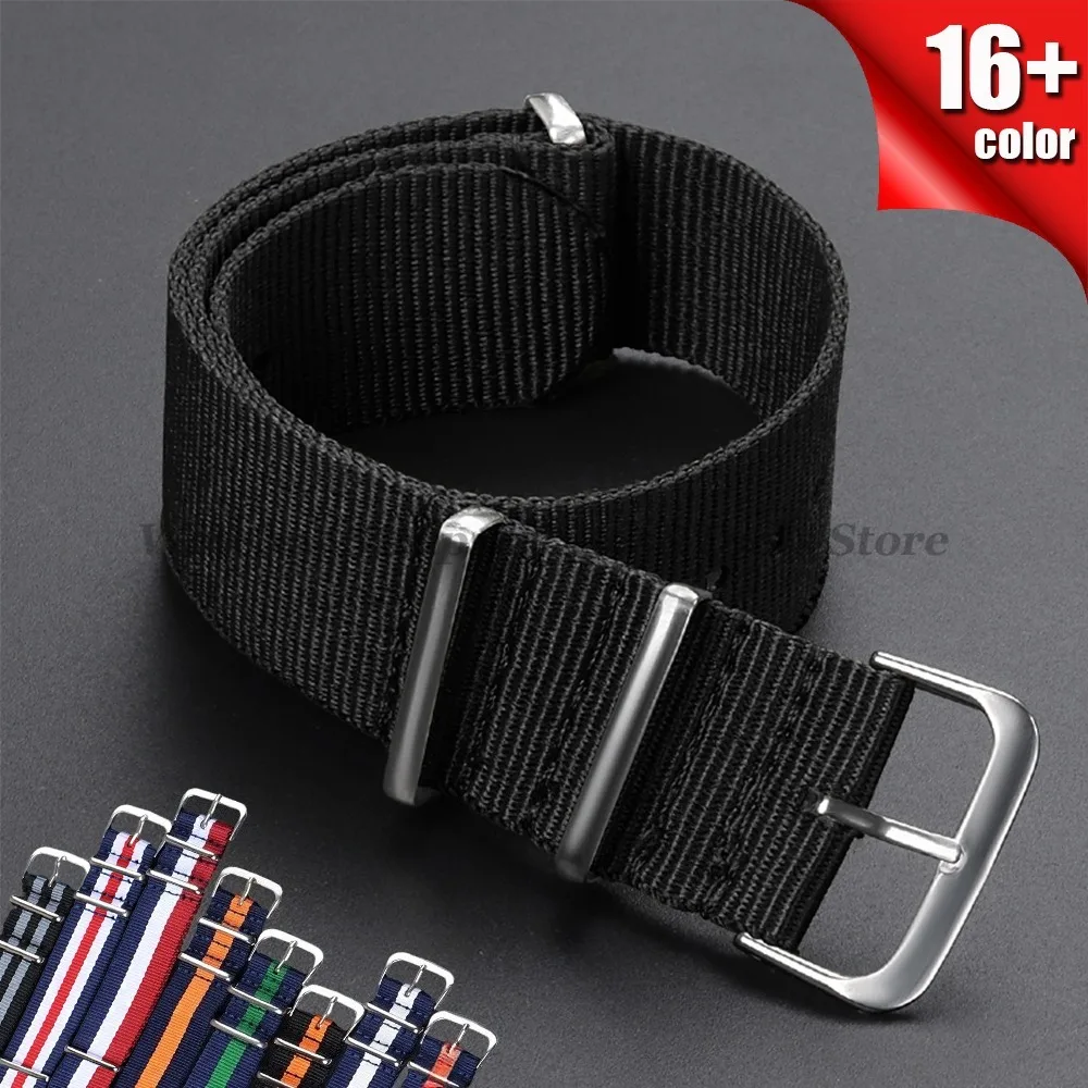 Bracelet de montre en tissu nylon noir et vert de 18 mm, 20 mm, 22 mm pour Omega, Seiko, Rolex, accessoires universels pour montres