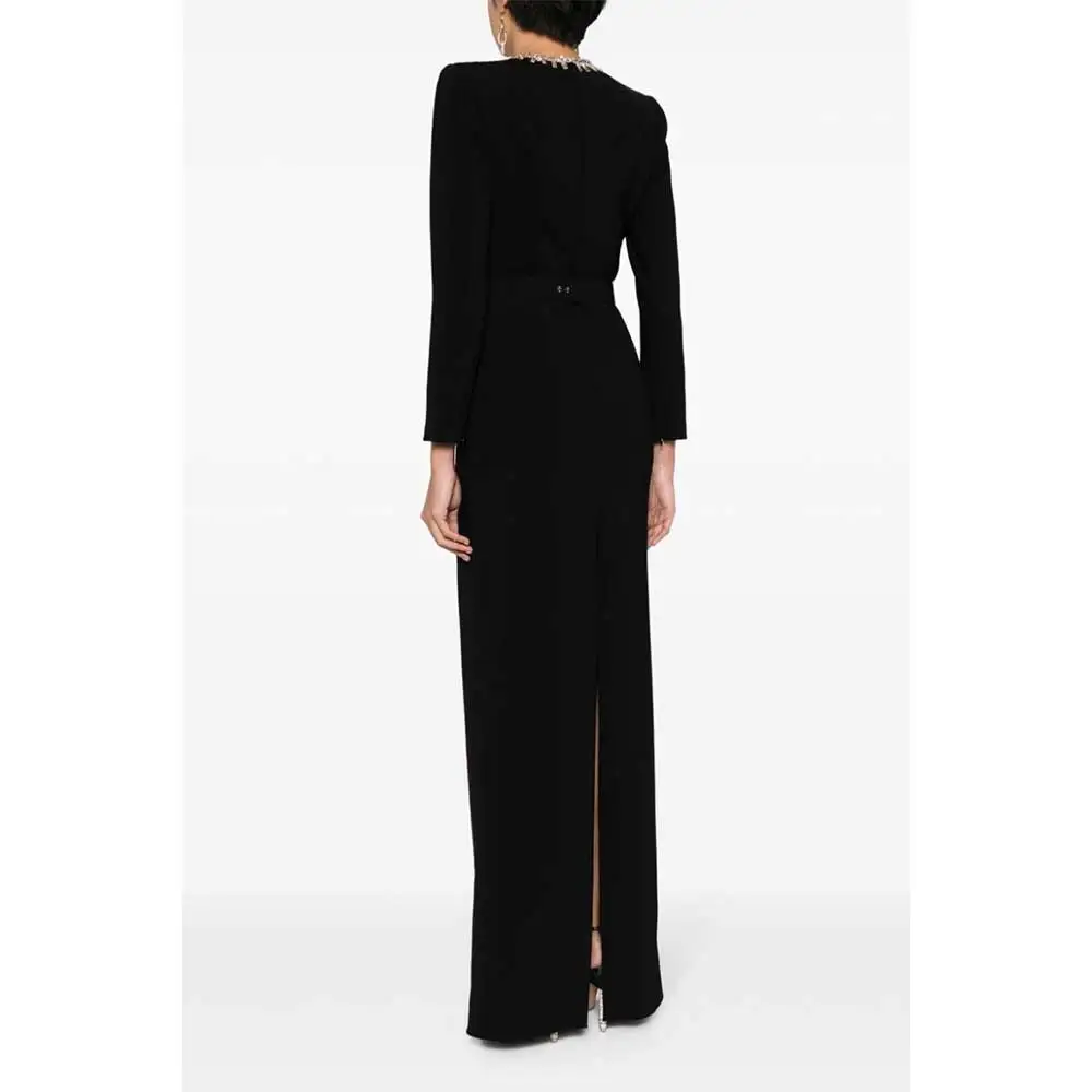 YUMDAI O Neck Black Rhinestone Dubai Luxury Women's Party Dress 2024 High End Formal Stage Performance Long Sleeve Evening Dress