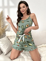 women's pajamas two-piece set of Sleeveless tops and shorts butterfly pattern home wear casual