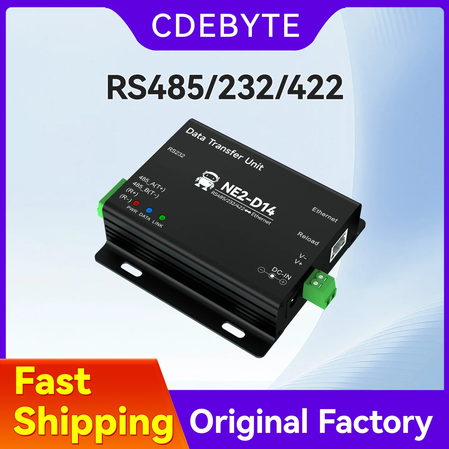RS485/RS232/RS422 to Ethernet Serial Server Modbus TCP to RTU MQTT Two-Way Socket Link CDEBYTE NE2 Series DC8-28V AT Command