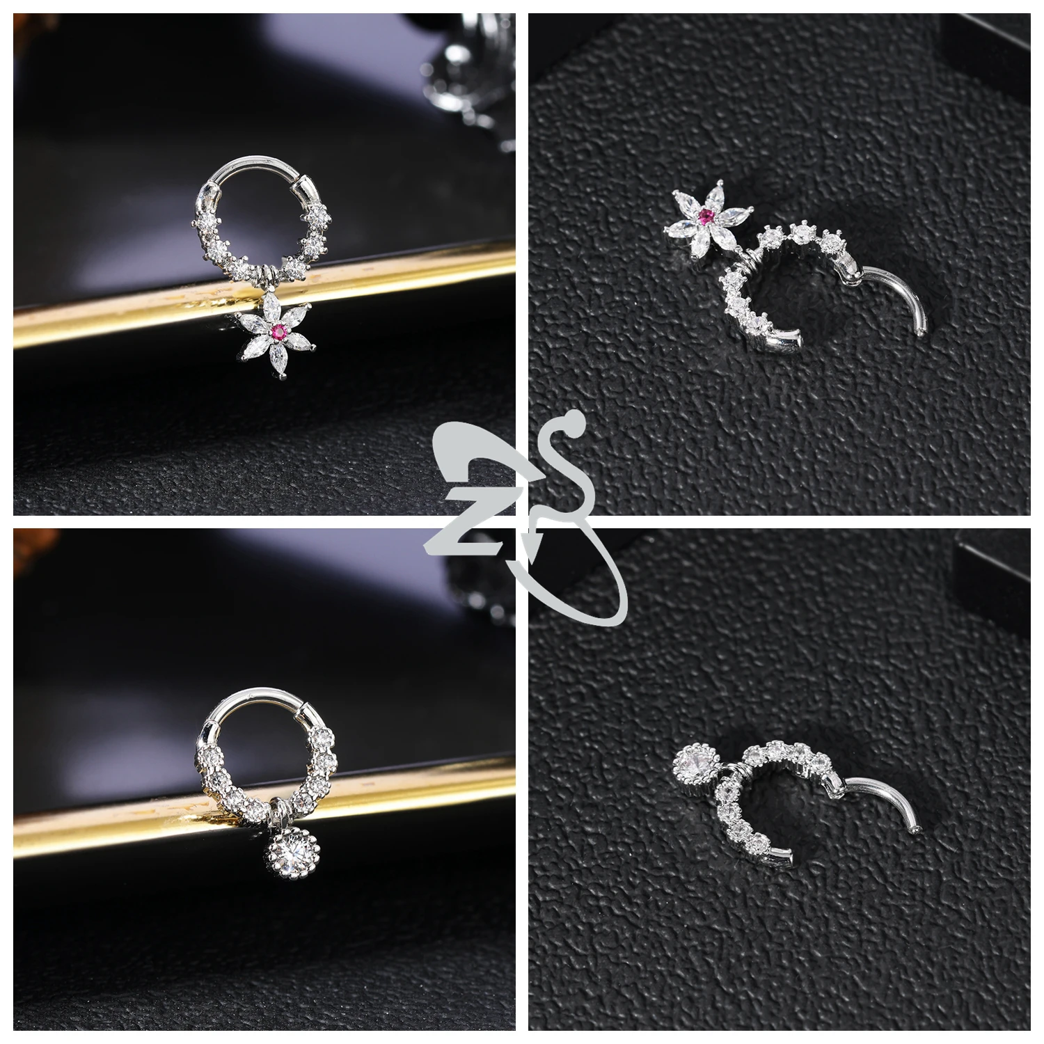 ZS 1 Stück süßer 16G Edelstahl Septum Ring Spinnennetz Herz Nasenloch Piercing CZ Kristall Ohr Helix Knorpel Ohrring Schmuck – Detail 10
