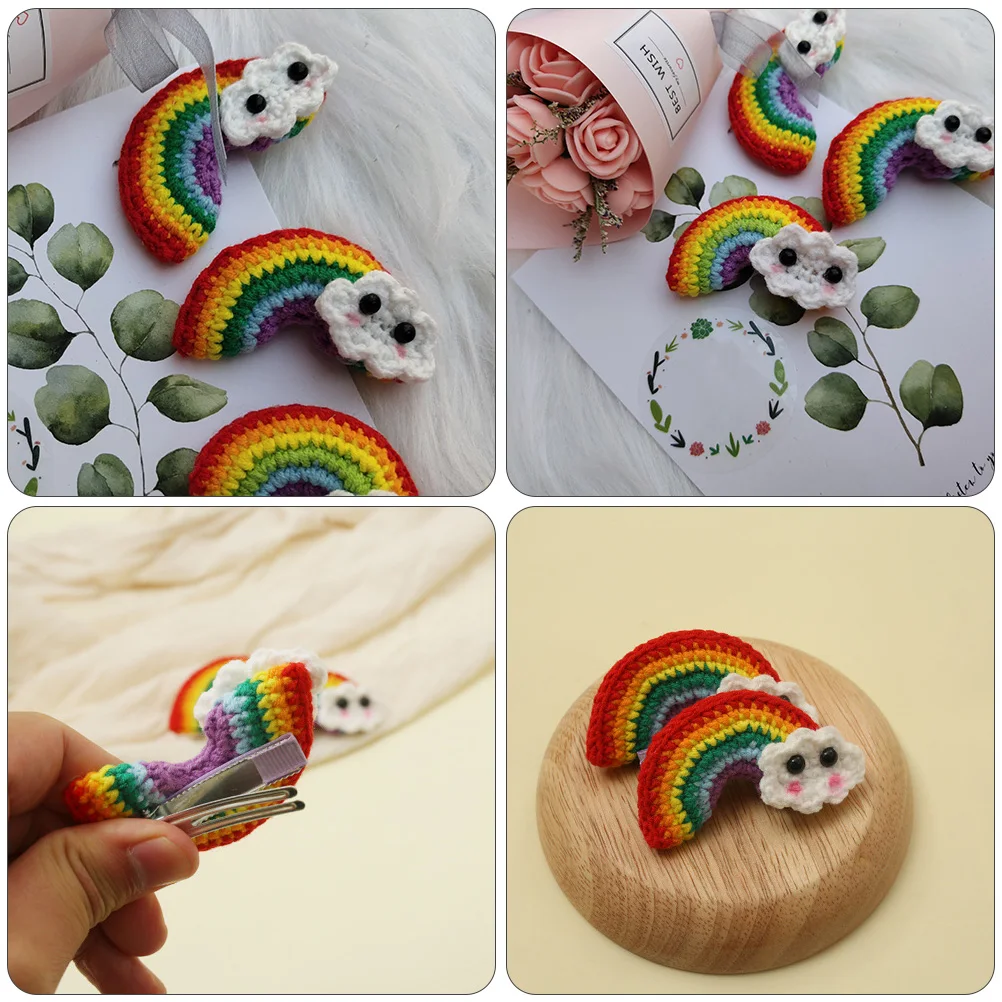 

2pcs 1 Pair Colorful Handmade Rainbow Hair Clips For Girls Soft Skin-Friendly Kids Hair Accessories Decorative Hairpins Fashion