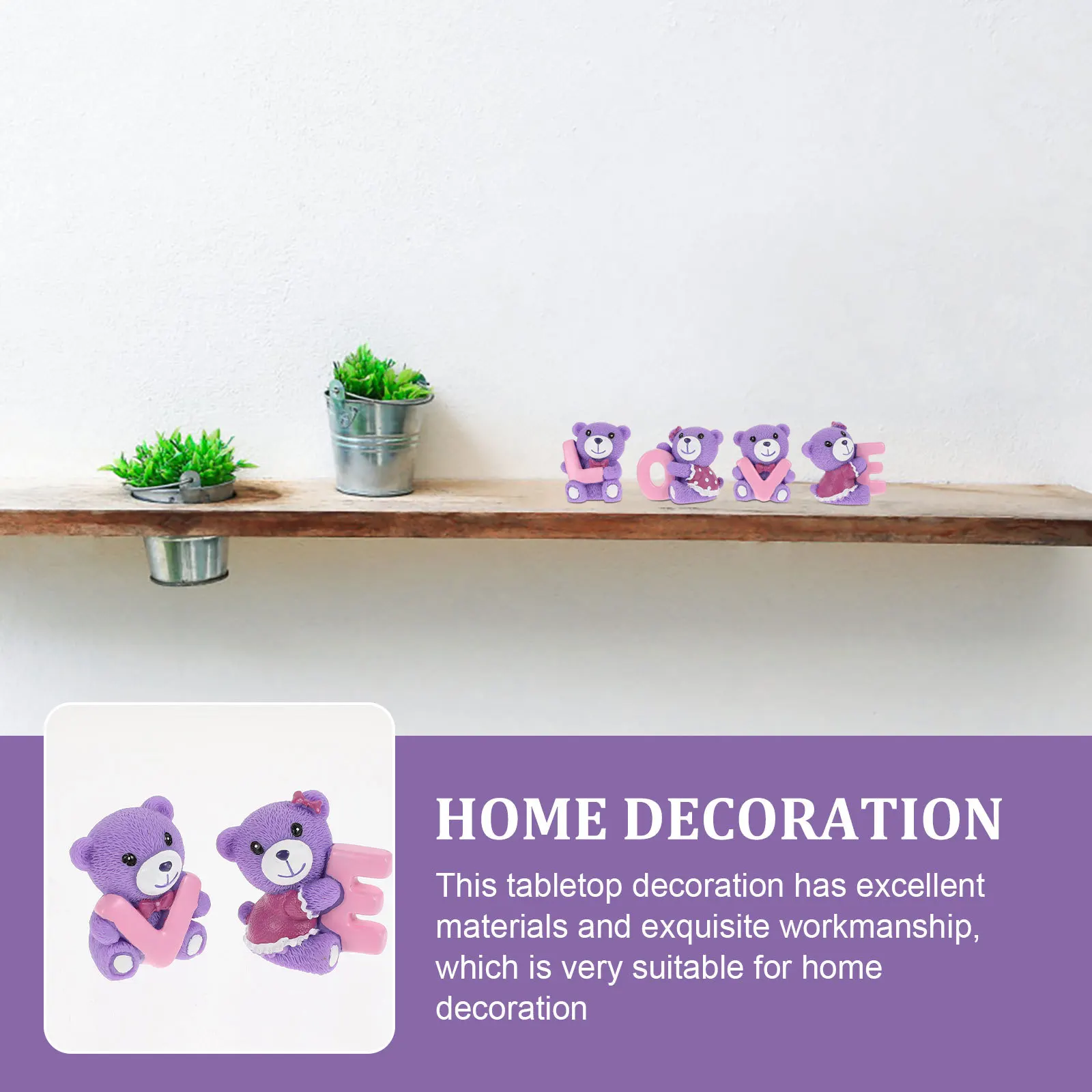 

4Pcs Purple Bear Resin Accessories Mini Desktop Decor Valentines Day Romantic Gift Cake Decoration Home Adornment