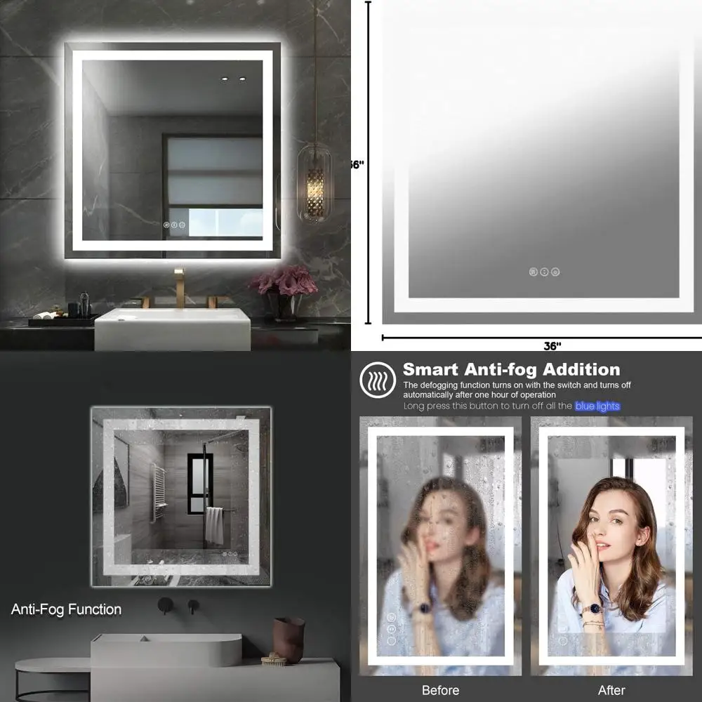 

Косметическое зеркало со светодиодной подсветкой 36x36, противотуманное, небьющееся и 3-цветными функциями затемнения