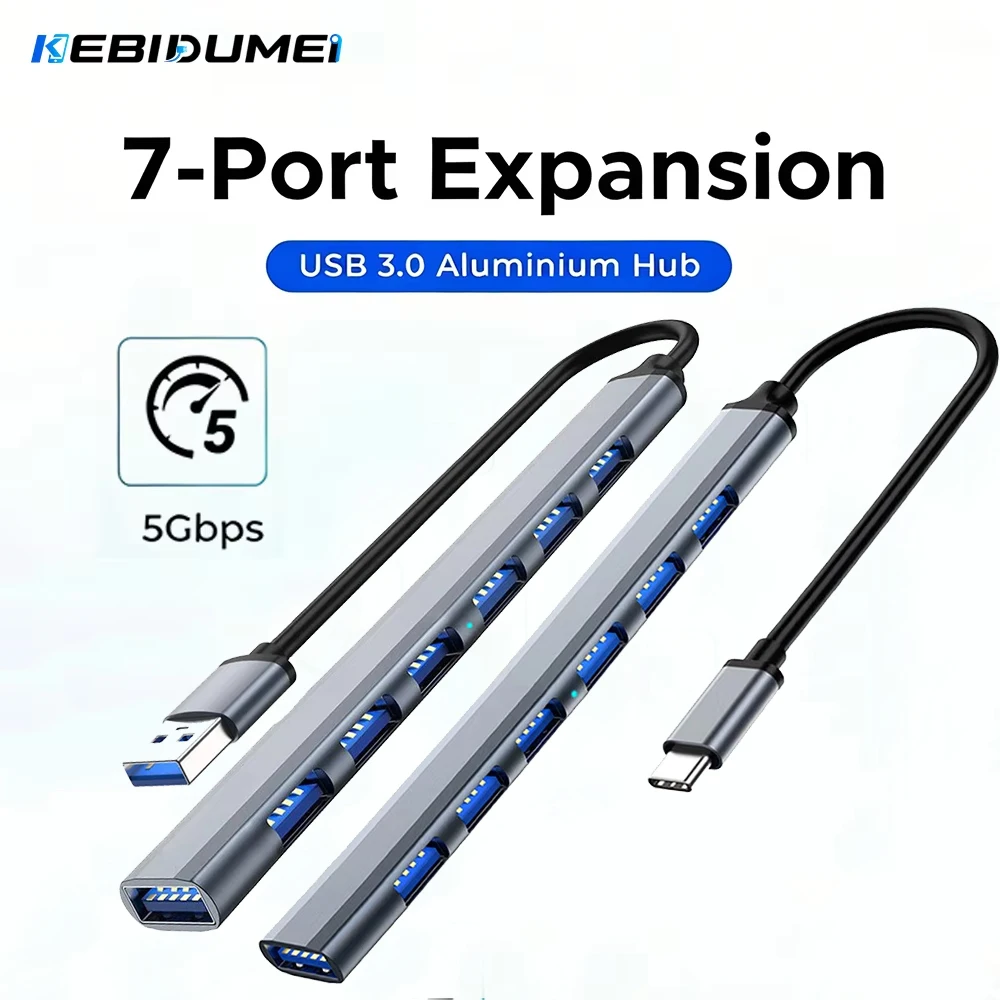 KEBIDUMEI USB 3.0 Hub 5Gbps High Speed Transmission Docking Station 7 Ports USB Hub USB Splitter OTG Adapter For Laptop Macbook