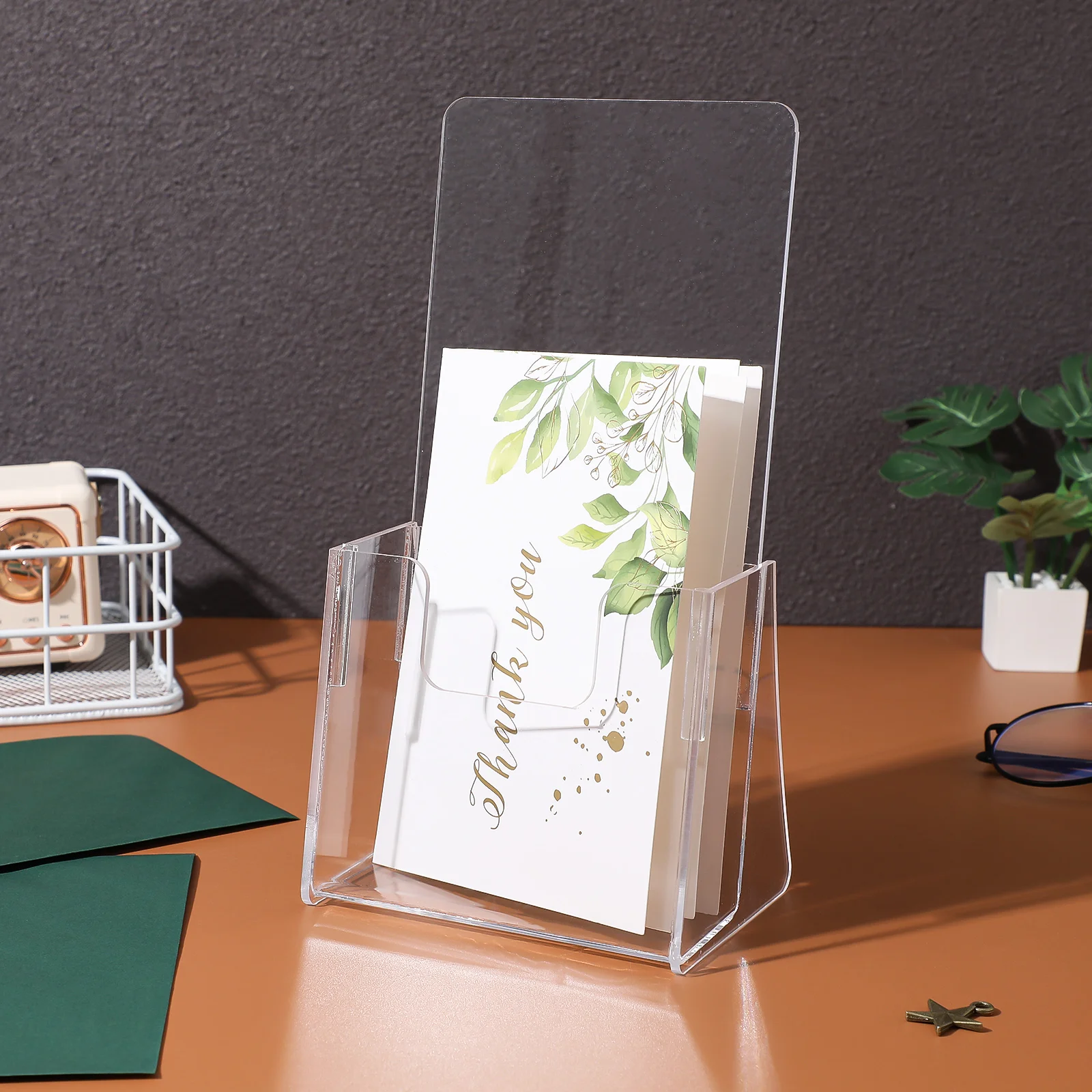 2 Pcs Acrylic Display Stand Desktop Brochure Storage Holders Magazine Rack Pamphlet Paper Literature Organizer File Booklet
