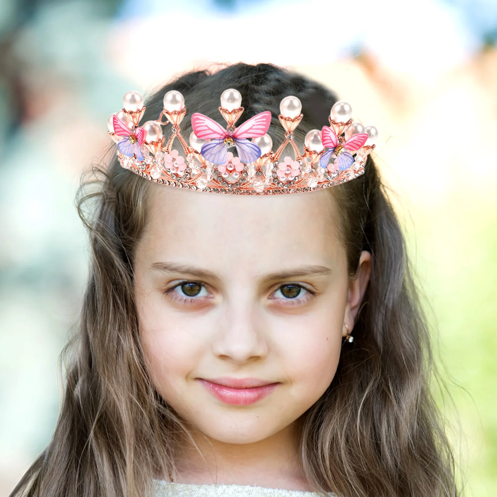 Diadema con corona de mariposa, diadema con diamantes de imitación para el pelo para niñas, aros creativos con diamantes de imitación