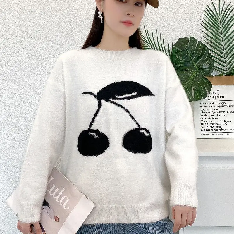 المرأة الطازجة والحلوة 2024 ربيع الخريف جديد الربط س الرقبة المطبوعة موضة فضفاضة متعددة الاستخدامات عادية كم طويل محبوك