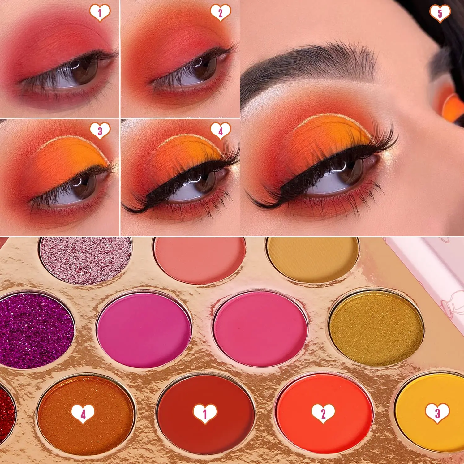 Nude Gold Red Eyeshadow Palette-Pizza,Long Lasting Fall Warm Eyes Makeup,Yellow Orange Red Purple Matte Glitter Eye Shadow