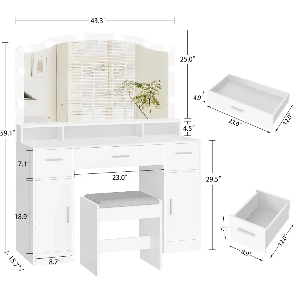 長い収納棚付きの洗面化粧台,白いデスク,2つのキャビネット,バスルームとトイレの家具,10個のLEDライト