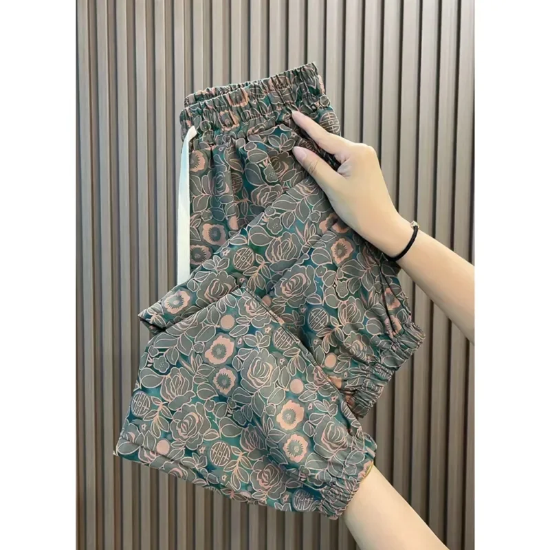 Summer Thin Loose Casual Print Pants Wide-leg High Waist Drape Cropped Pants Women All Match Fashion Trousers Female Harem Pants