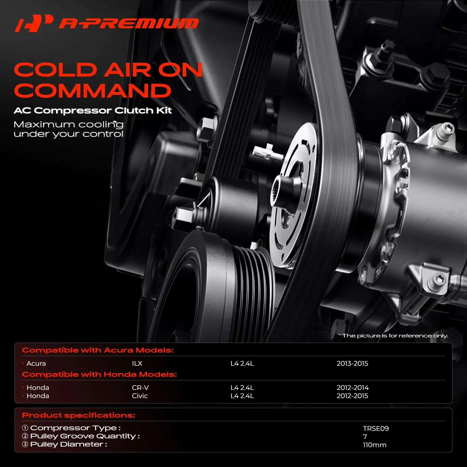 A-Premium AC Compressor Clutch Kit with 7 Groove Pulleys for Honda CR-V 2012-2014 Civic 2012-2015 Acura ILX 2013-2015