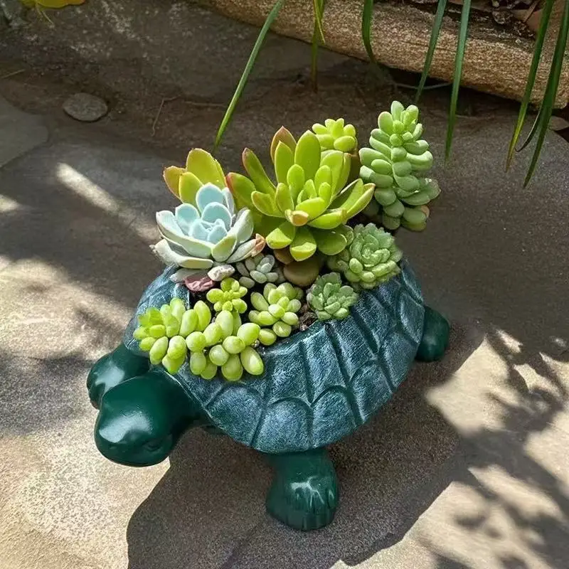 Maceta con forma de tortuga, contenedor para plantas verdes, decoración para el hogar, patio, jardín, artesanías de resina, adorno, regalo para amigos