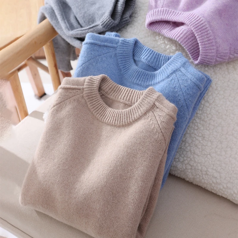 

Boys 100% Pure Wool Sweater Winter Thickening Teenager Childrens Warm Sweater Girls O-neck Wool Sweater Kids Pullover Sweater