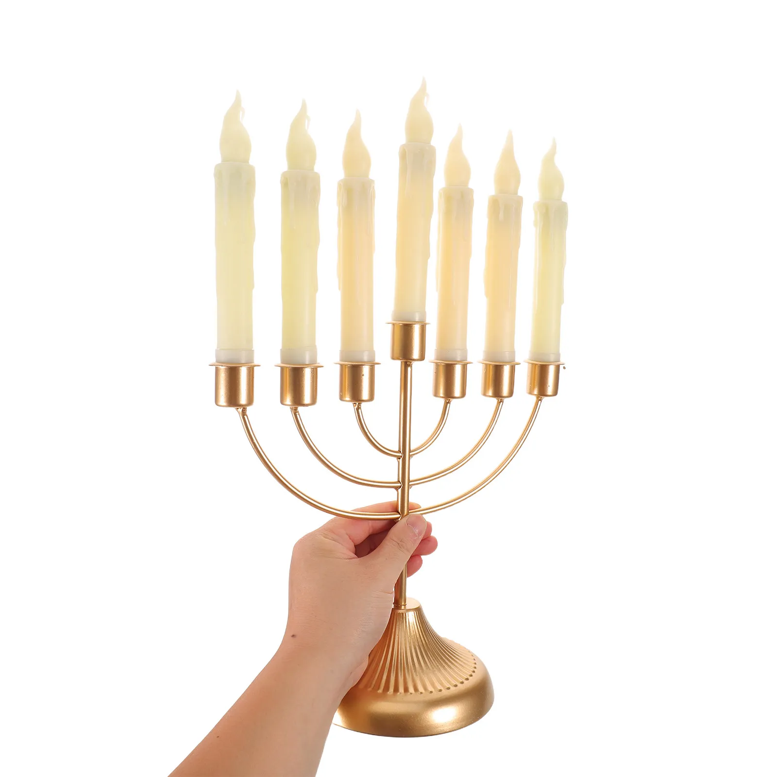 7 Branch LED Menorah 16 Inch Electric Holder Flameless Safety Jewish Holiday Tabletop Lighting Traditional LED Menorah