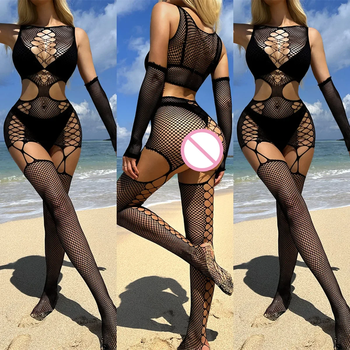 New Sexy Lingerie Women Perspective Fishnet Long Tights Lace Sexy Pantyhose Mesh Floral Print Body Stockings