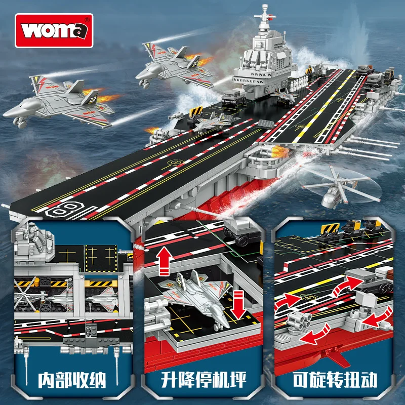 Portaaviones World Battleship, modelo de ensamblaje de bloques de construcción militar de partículas pequeñas para niños, juguetes de ensamblaje y empalme, nuevo