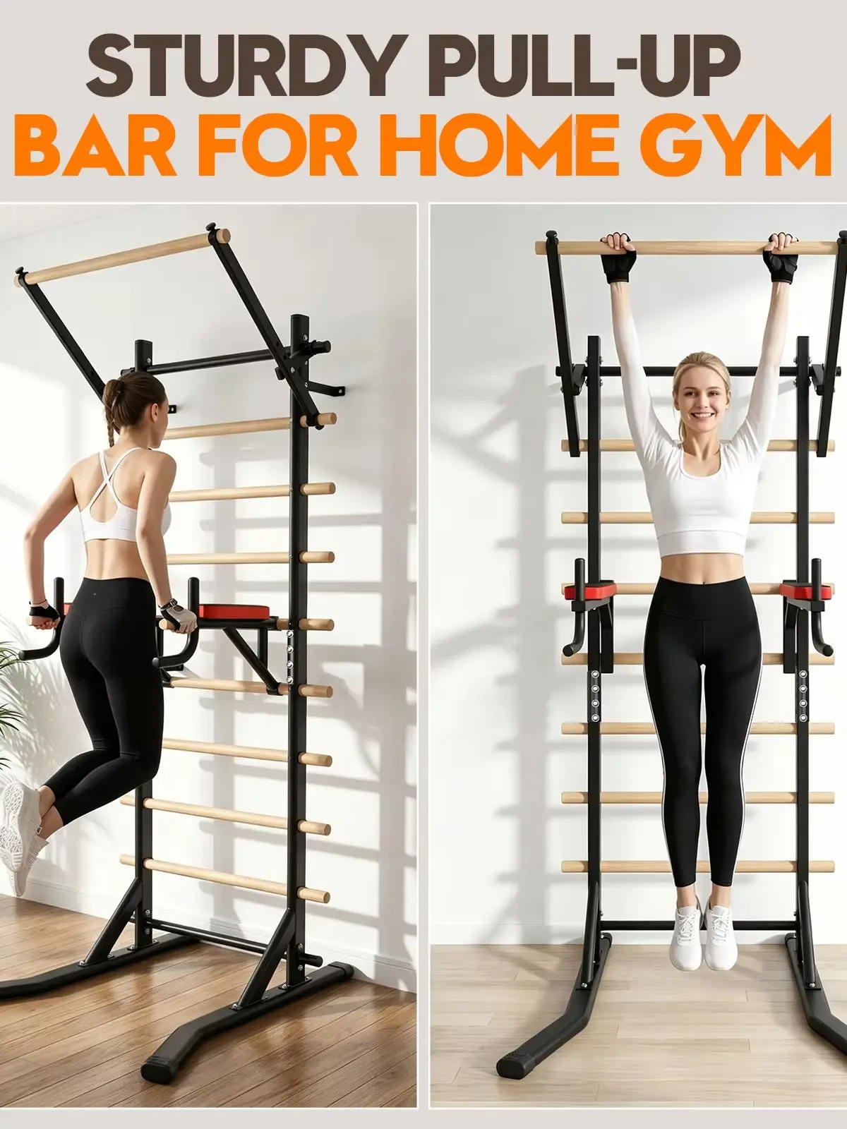 Heimfitness-Klimmzugstange Multifunktions-Kraftturm mit Verstellbarer Höhe, Dip-Parallelstangen, 150KG Tragfähigkeit und Rutschfester Basis