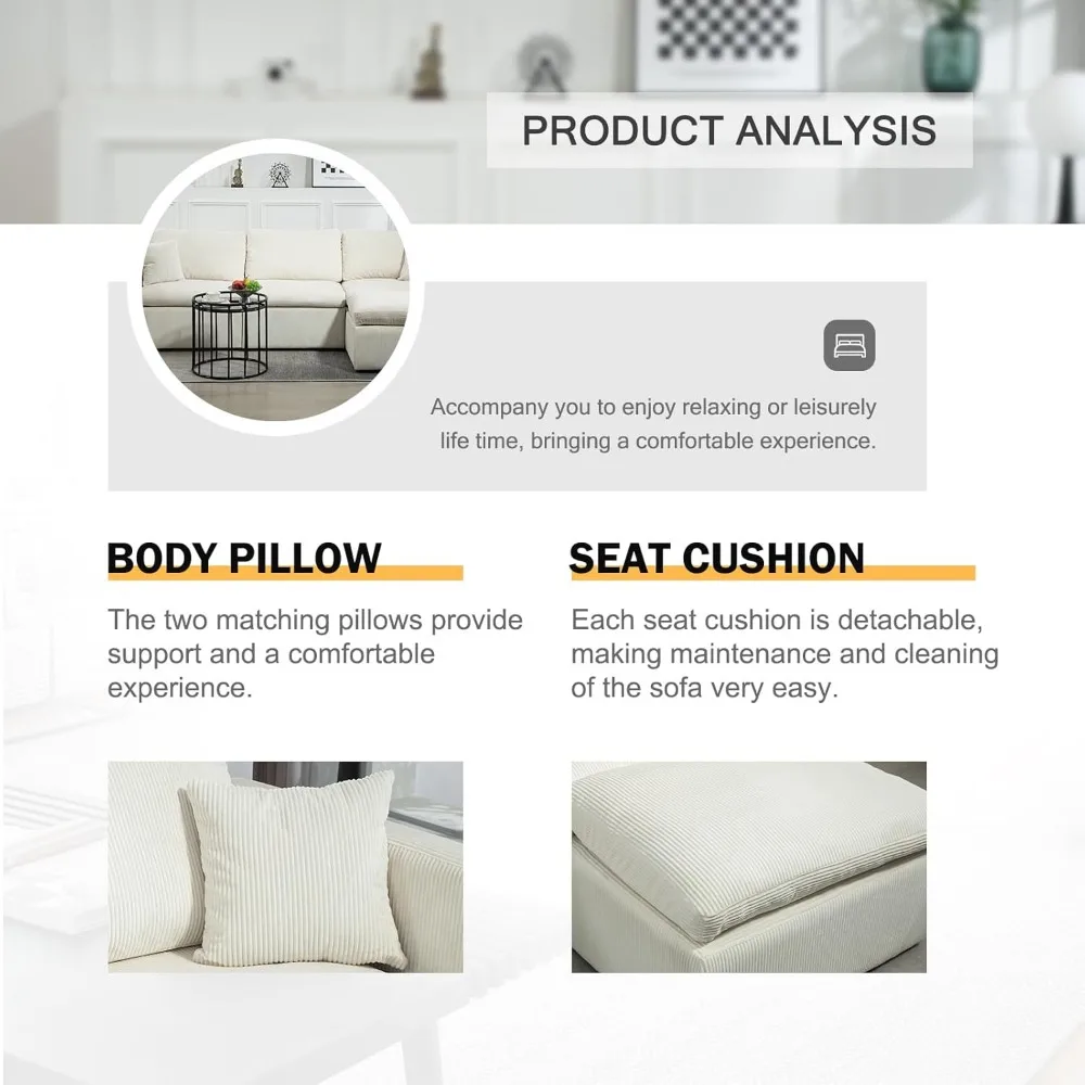 طقم أريكة مقطعية حديثة ذات 3 مقاعد مع مسند لغرف المعيشة الصغيرة، تصميم مستوحى من السحابة