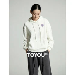 Toyouth Women Fleece Hoodies 2023 Autumn Long Sleeve Loose Sweatshirt Fruit Eggplant Strawberry Scallion Print Casual Pullover