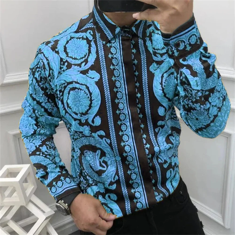 Camisa de manga comprida estilo personalizado masculina, camisa de peito único, moda casual diária, casa, retrô glamourosa, MB12