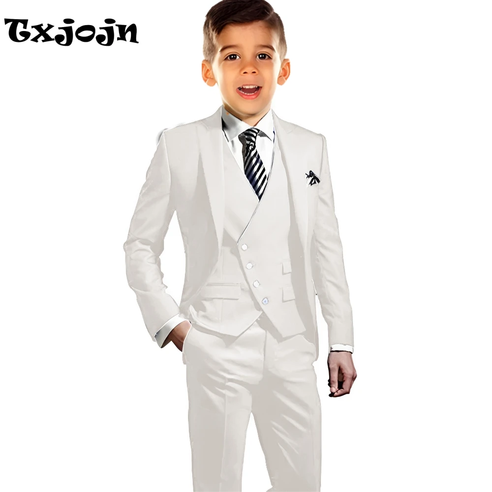 Boys Elegant Peak Lapel Suit Set 3 Pieces Birthday Party Outfit,Autumn Long Sleeve Tuxedo Wedding Guest Clothes,Plus Size Suits