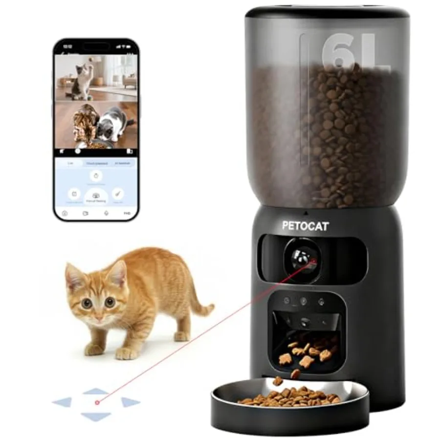 

AI Automatic Cat Feeder with 2K HD Dual Cameras 5G 2.4G Wi-Fi 6L Cat Food Dispenser with Cat Recognition Diet Tracking Laser In