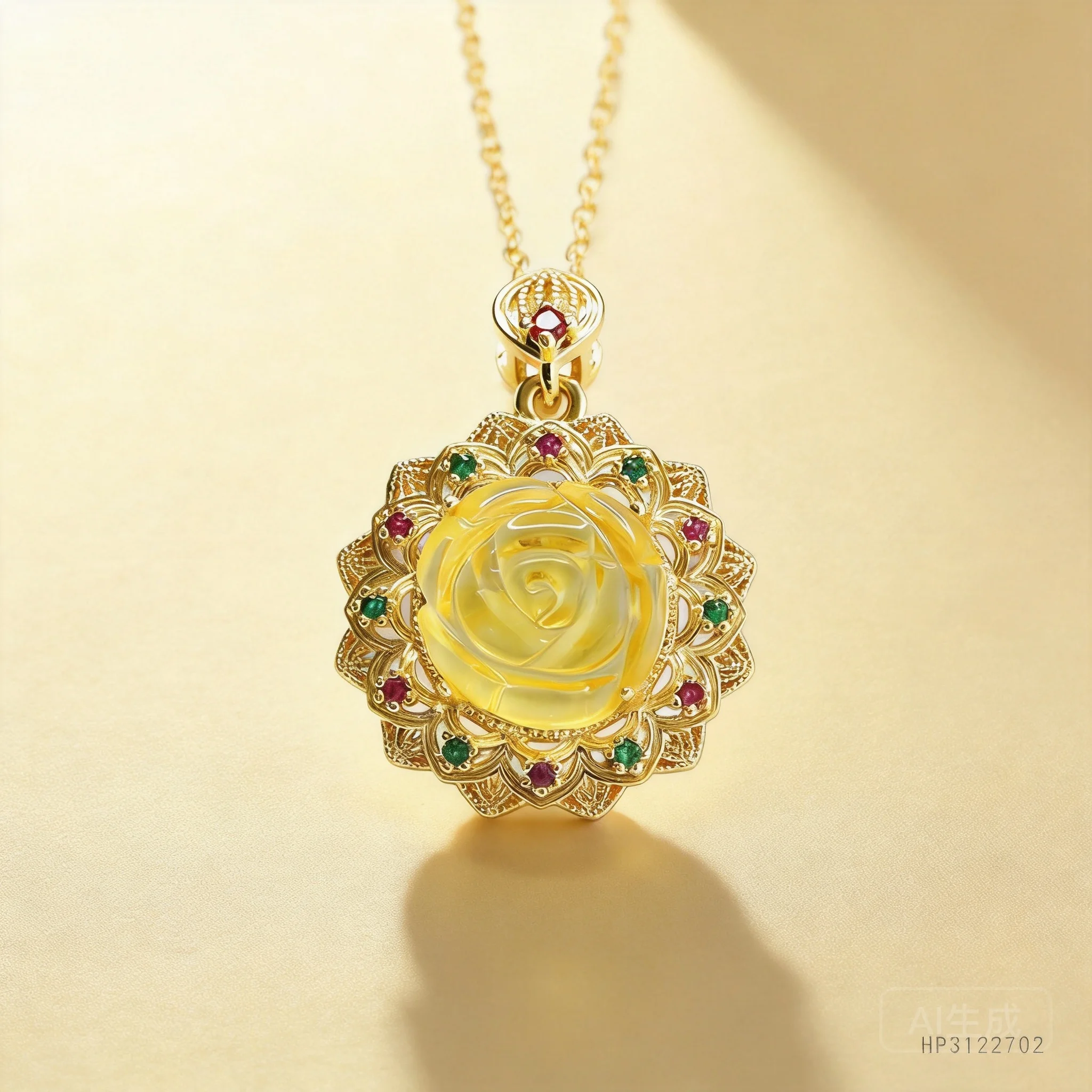 

Chinese Style Lucky Natural Golden Amber Flower Pendant 13mm Carved Rose Inlaid Gemstone Good Fortune Blessing Jewelry For Women