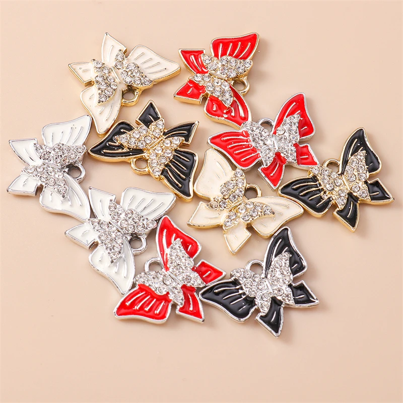 

20pcs 21x16mm Cute Crystal Enamel Butterfly Charms Pendants for Jewelry Making Necklaces Earrings Bracelets DIY Crafts Supplies