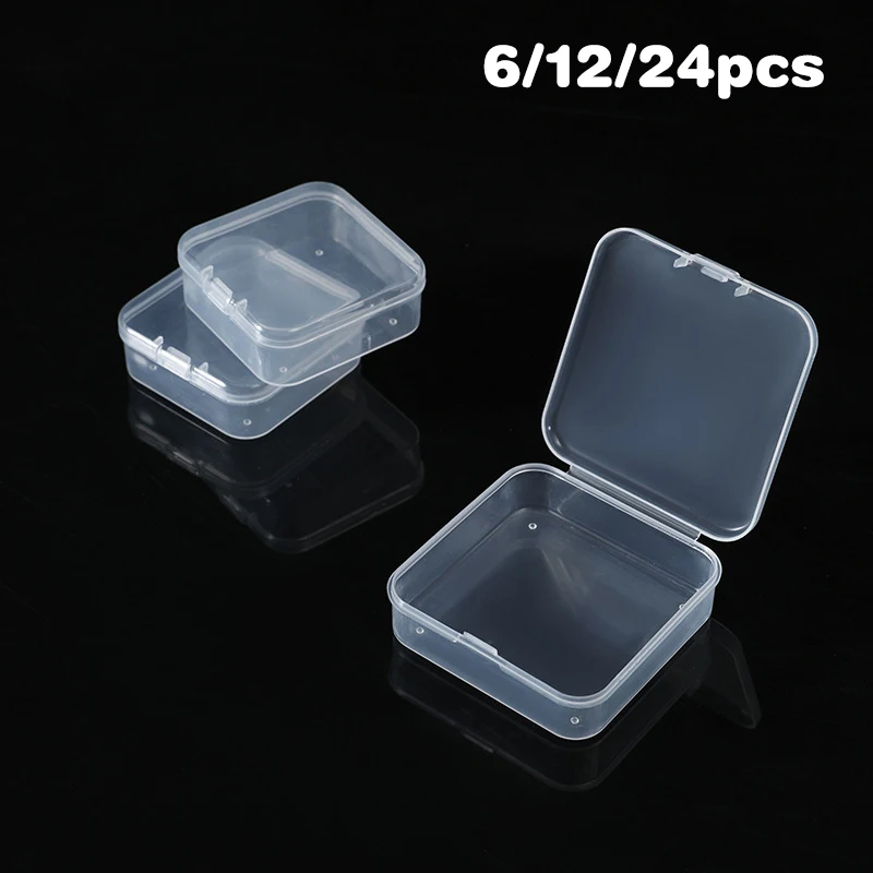 6/12/24pcs 4.5 Transparent Square Flip Small Box Beaded Fish Hook Screw Plastic Storage Box Ring Earring Necklace Packaging Box