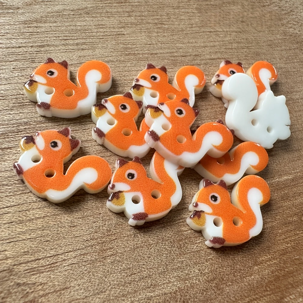 20pcs Orange Squirrel Eating Nuts Shaped Resin Buttons, Creative Additions Decorative Snaps view 5