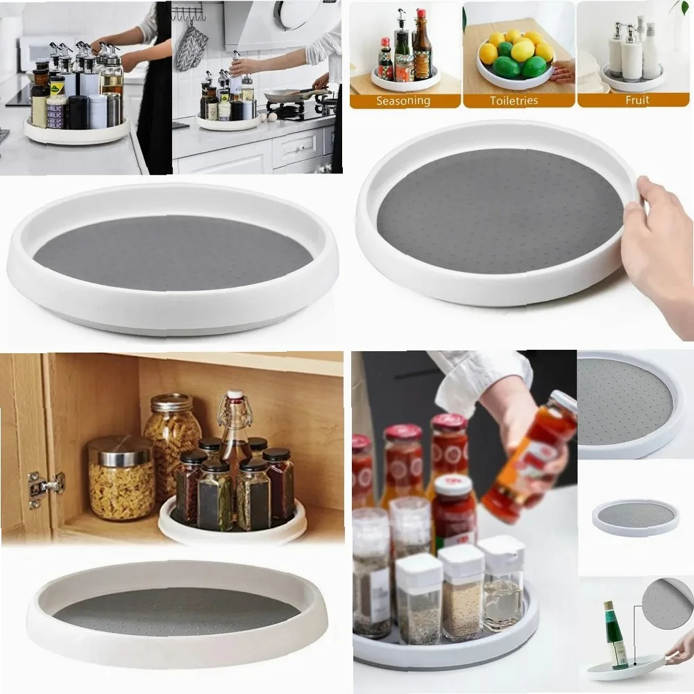 

360 Degree Rotating Spice Organizer Non-Slip Turntable Shelf Storage Tray for Kitchen Cabinet Condiment Pantry Space Saver