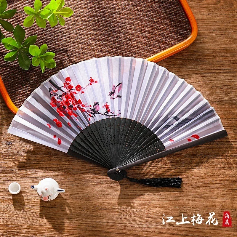 Vintage Silk Folding Fan Chinese Japanese Art Crafts Gift Home Decorations Dance Hand Fan Bamboo Room Decor Wood Fans view 6