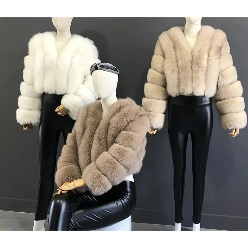 Luxury Patchwork Fur Coat Women Winter Cropped Faux Fur Jacket Warm Streetwear Women Clothing Thick Windproof Outerwear Cardigan