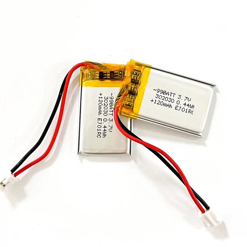 Lithium Polymer Battery 302030 3.7V 120mAh JST 2.0mm 2Pin LiPo Cell Replacement for LED Fan DVR Bluetooth Headset
