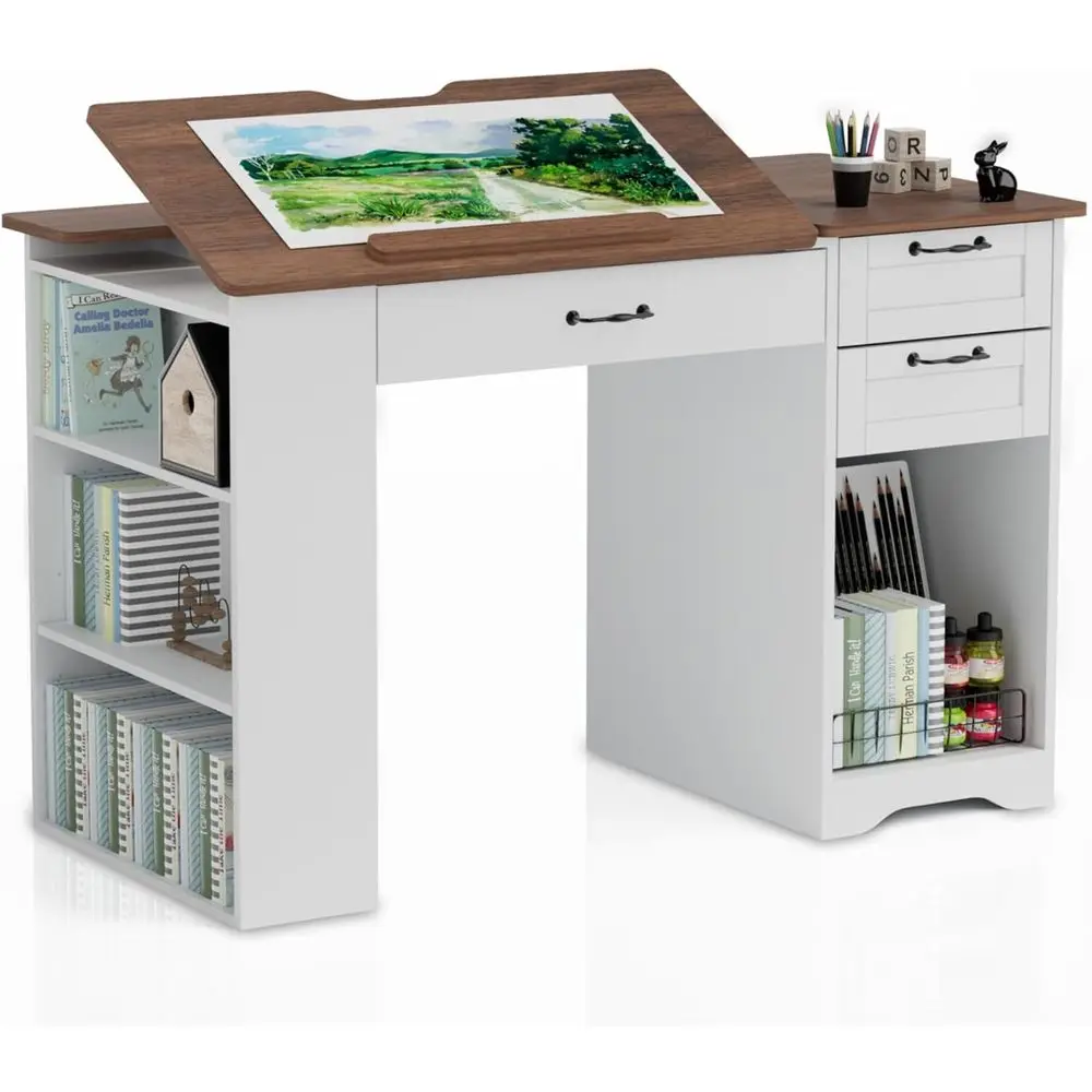 Adjustable Art Desk with Storage and Shelves for Painting, Crafting, Dining, Reading, and Working