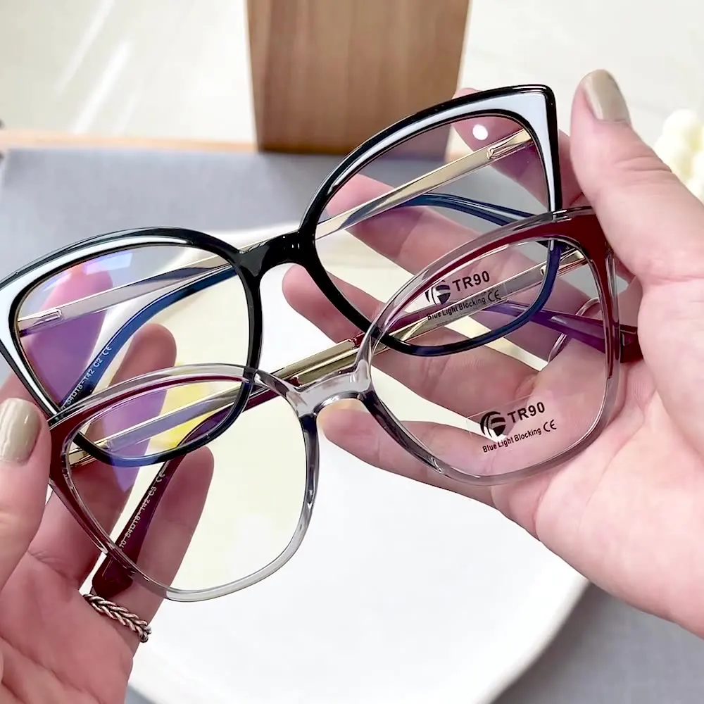 Trendy flat glasses ladies TR90 full frame frames personalized square frames color blocking frames anti-blue light