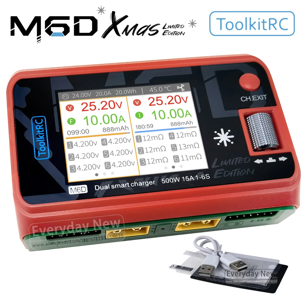 

ToolkitRC Xmas M6D Зарядное устройство Christmas Red Smart DC500W 15A 1 - 6S IPS Игрушечный автомобиль Литиевая батарея Беспилотный летательный аппарат FPV Зарядное устройство LiPo LiHv Подарки 1S 2S 3S 4S 5S 6S XT60