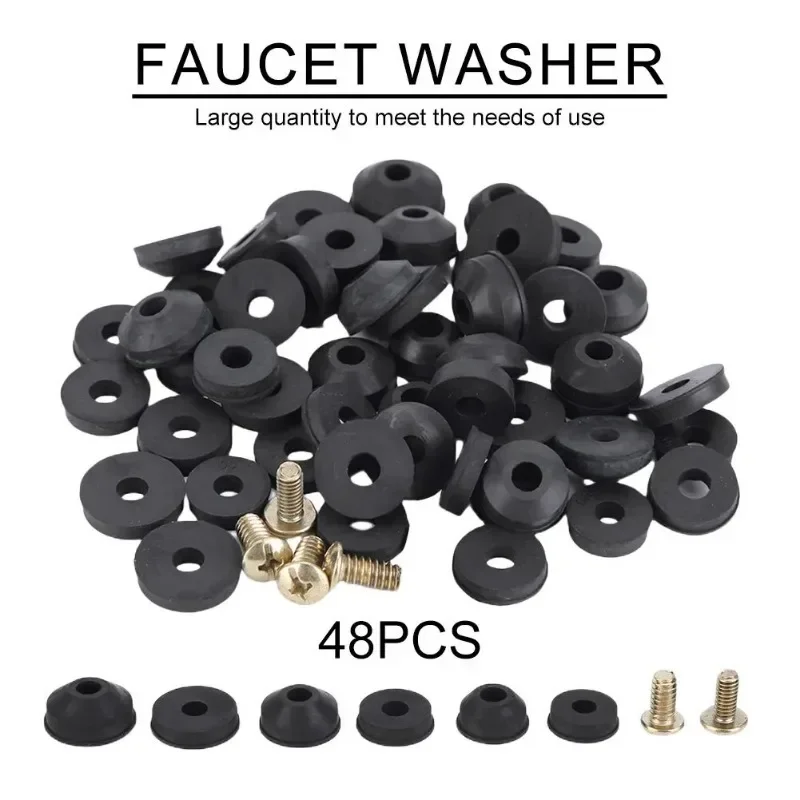 48PCS O-ring Rubber Faucet Washer Assortment Plumbing Faucet Seal Washer with Screws Flat Beveled for Repairing Faucet Leak